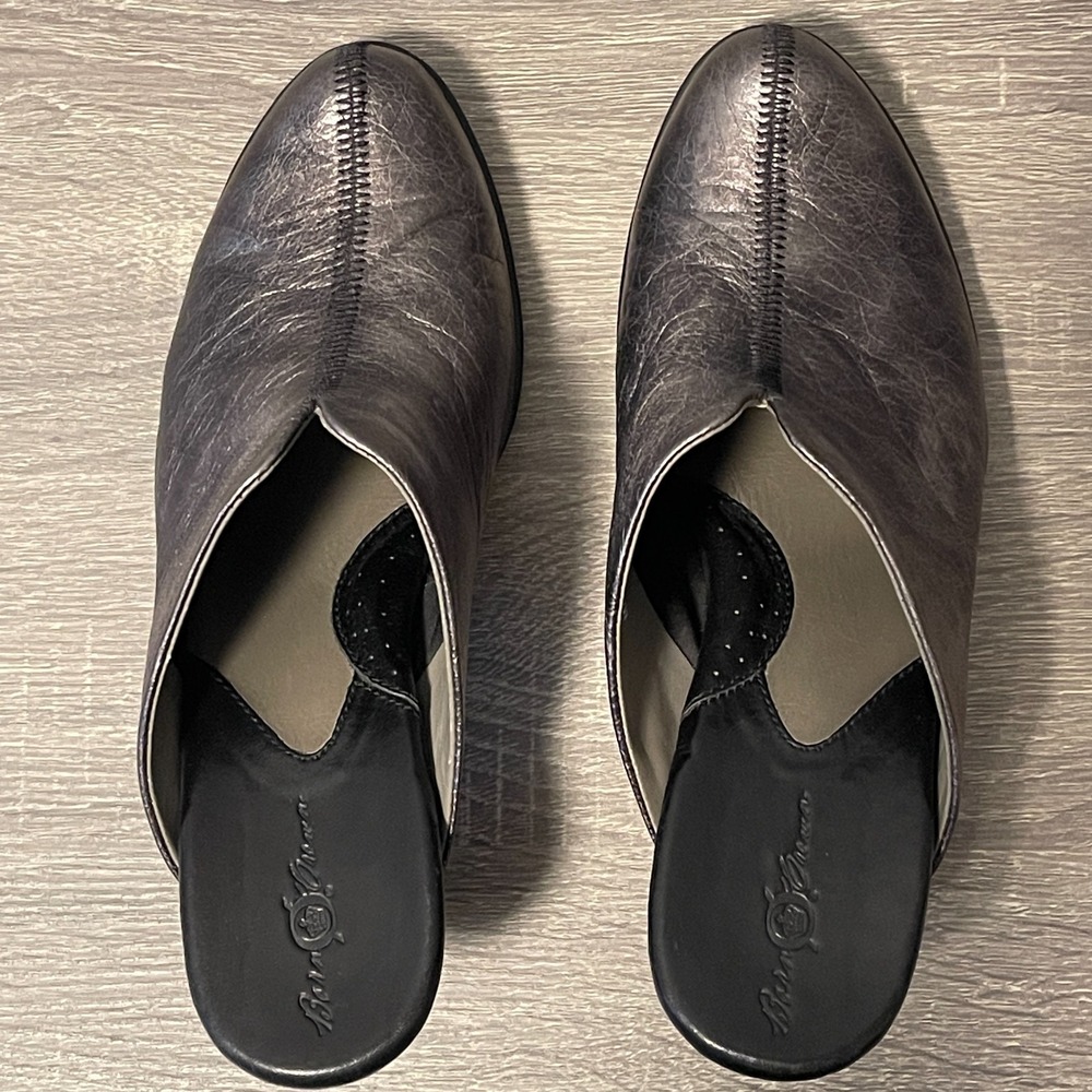 Born BOC Women's Shoes Size 9 Metallic Gray Leather Slip On Mules Casual Heels - Picture 7 of 10